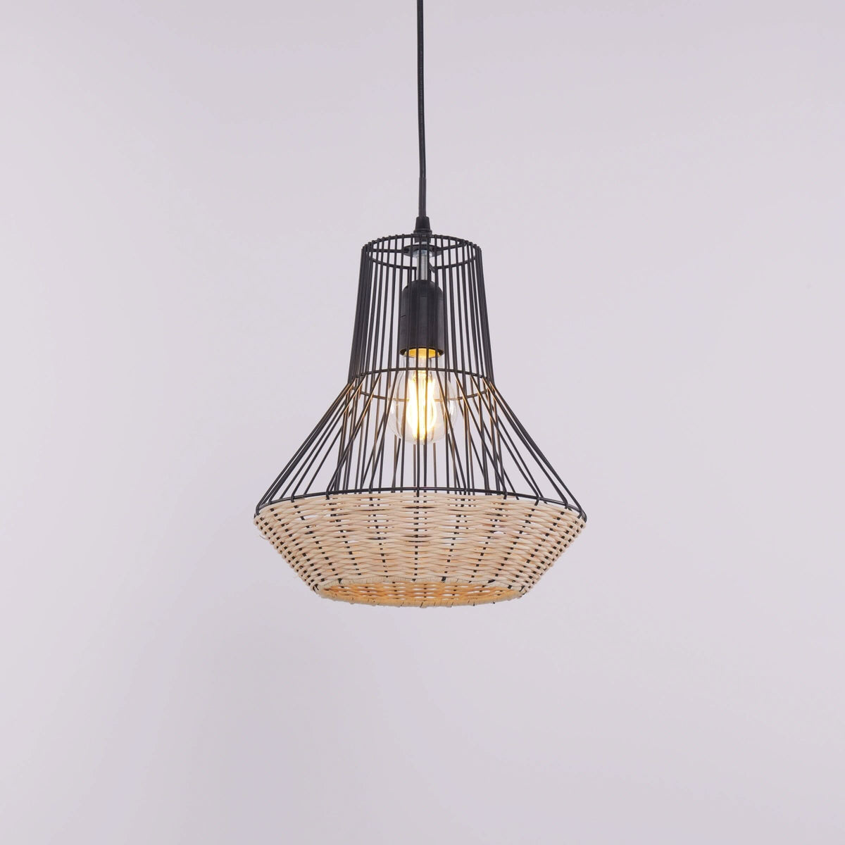 Glyph-Lightsin Geometric Rattan and Iron Pendant Light for Dining, Kitchen, and Living Rooms