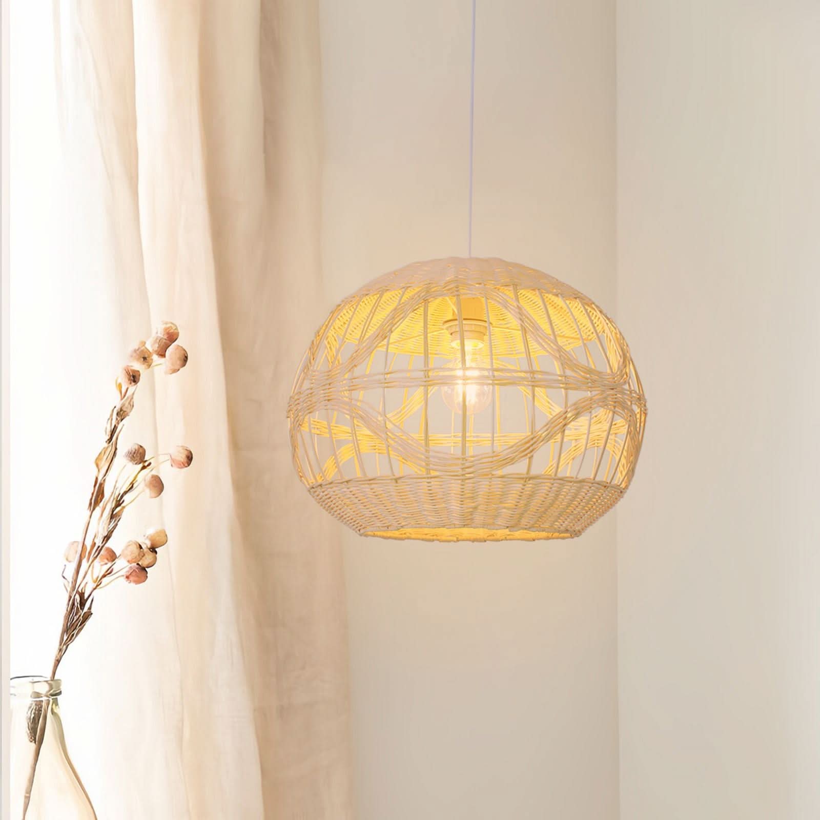 Lightsin Cella-Sustainable Handwoven Spherical Rattan Pendant Light with Wave Details