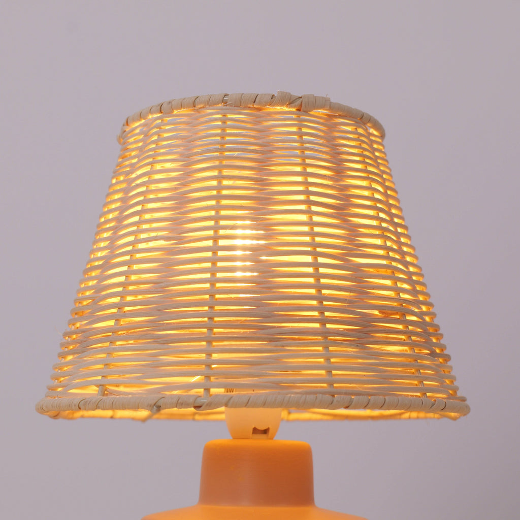 Lightsin Natural Rattan Table Lamp with Pink Wood Base for Bedroom and Living Room
