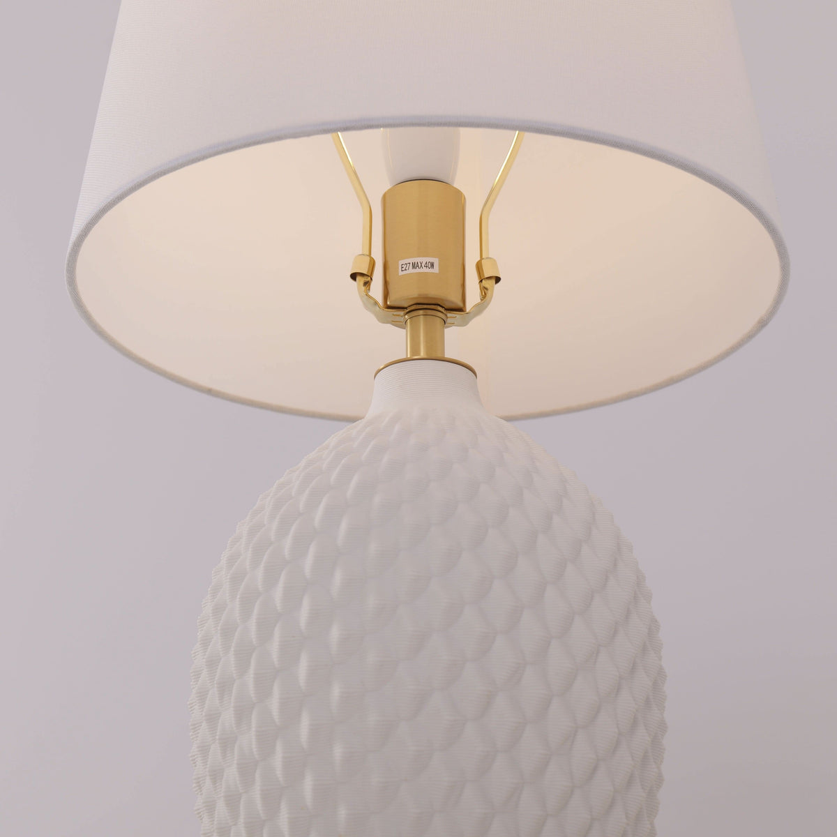 Lightsin 3D Pure White Diamond Embossed Relief Pattern Ceramic Table Lamp