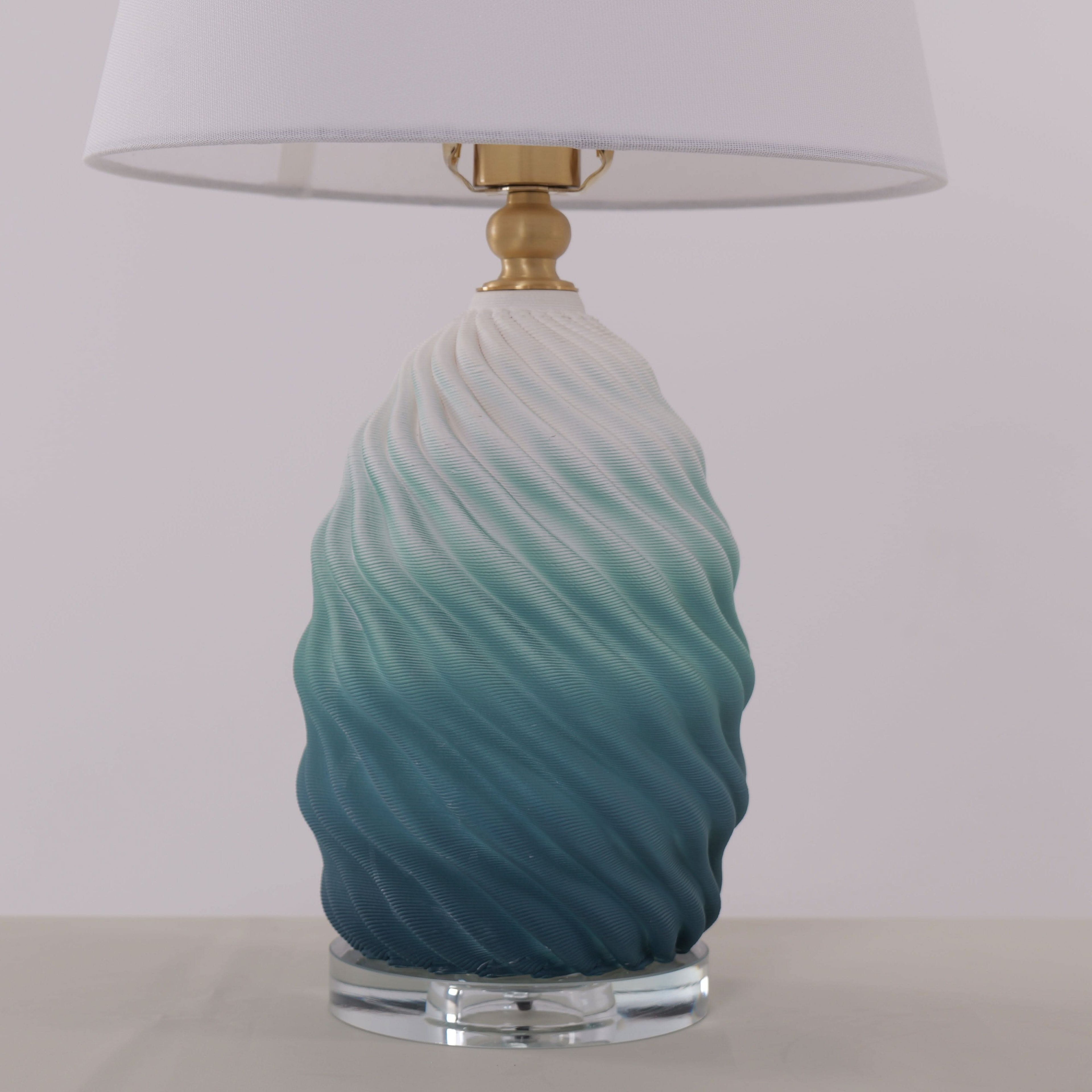 Lightsin 3D Green White Gradient Threaded Ceramic Table Lamp with Fabric Shade