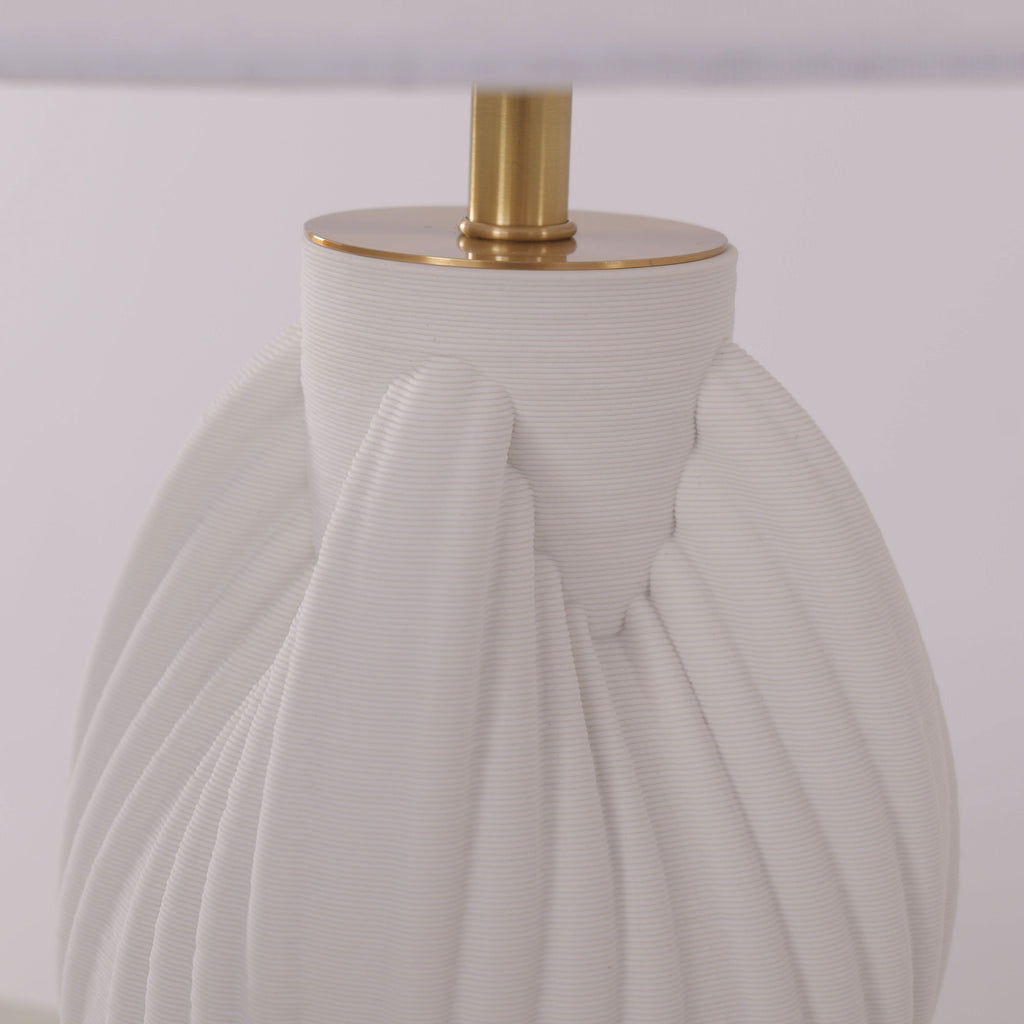 Lightsin 3D Pure White Pod Threaded Ceramic Table Lamp with Fabric Shade