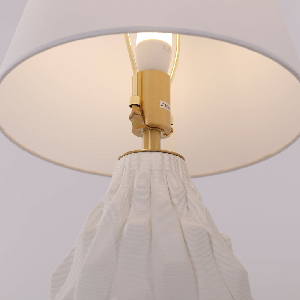 Lightsin 3D Pure White Polygonal Textured Ceramic Table Lamp with Fabric Shade