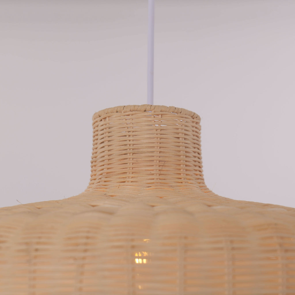 Lightsin Flat Teapot-Shaped Japanese Rattan Pendant Light – Natural Elegance