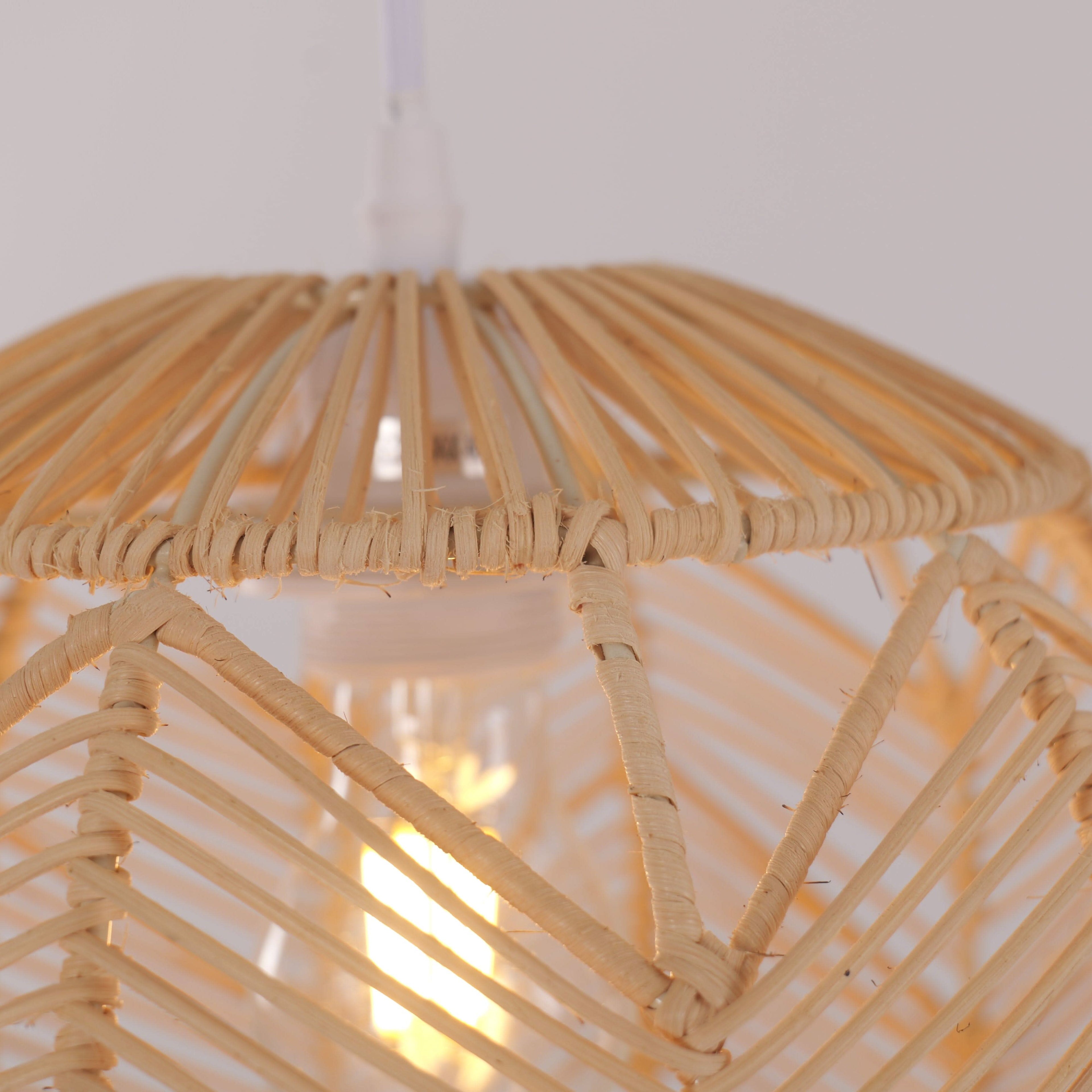 Lightsin Corrugated Elliptical Rattan Pendant Light for Living Room & Dining Room