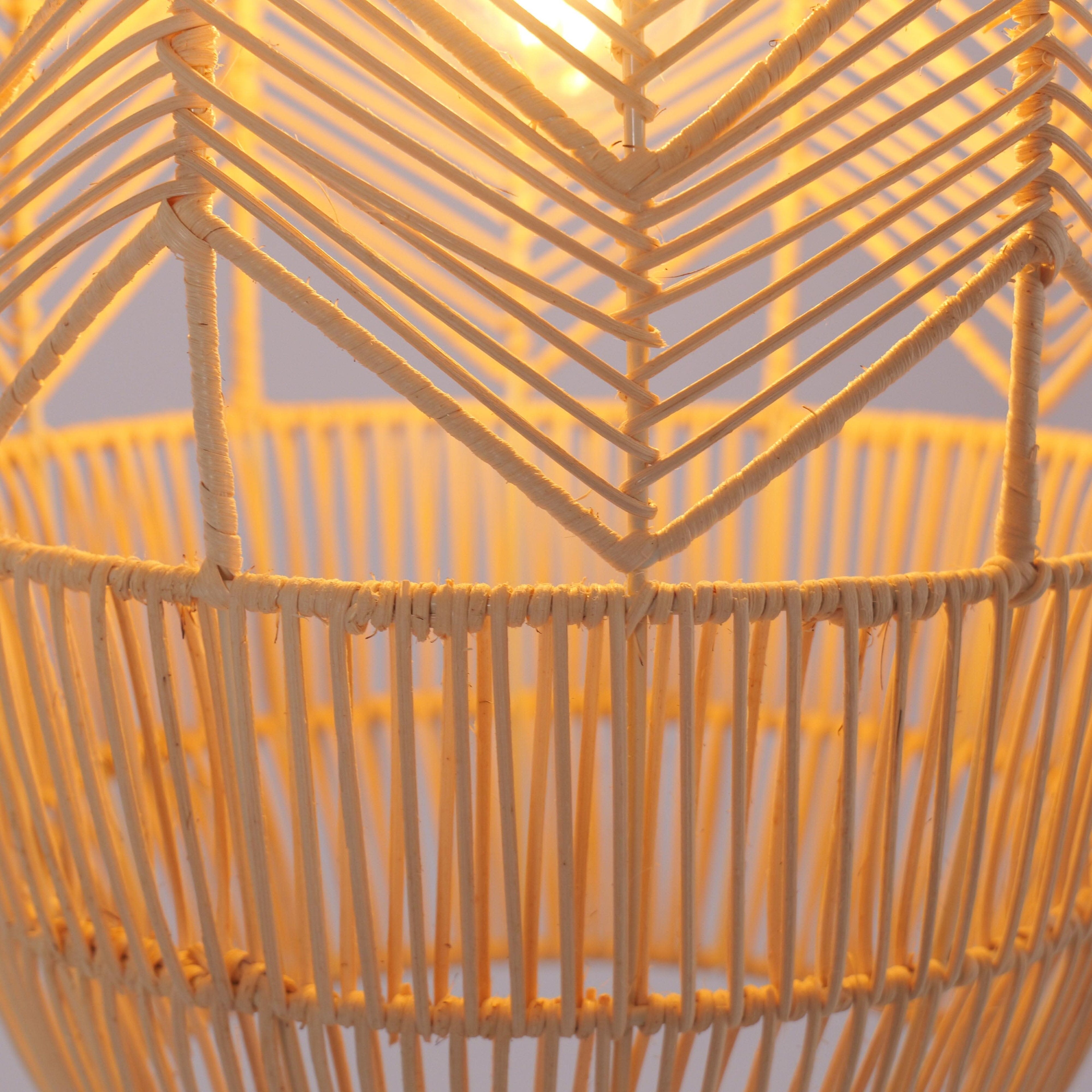 Lightsin Corrugated Elliptical Rattan Pendant Light for Living Room & Dining Room