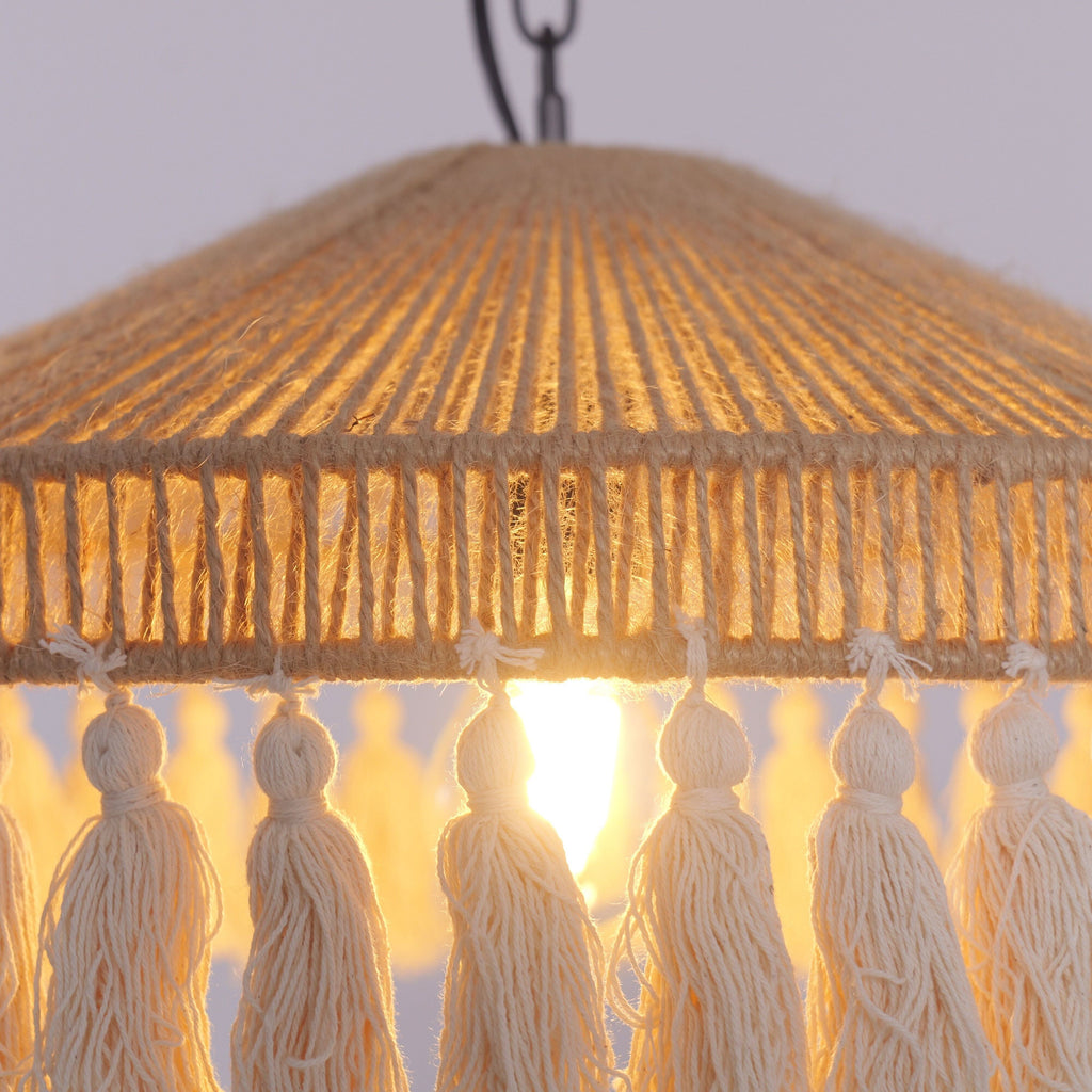 Lightsin Boho Handcrafted Woven Pendant Light with Tassels for Dining Room & Living Room