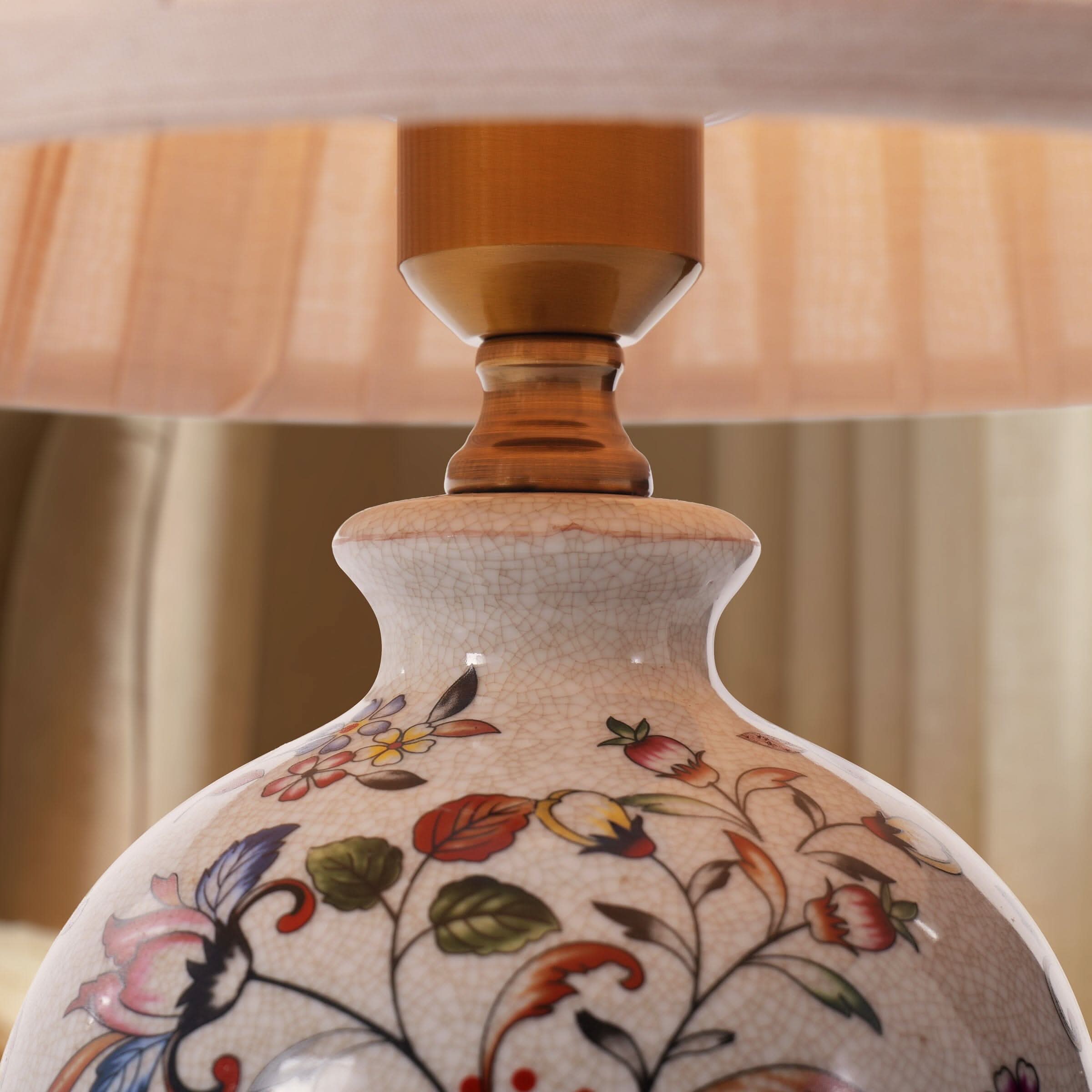 Lightsin Chinoiserie Hand-Painted Porcelain Table Lamp with Pleated Linen Shade