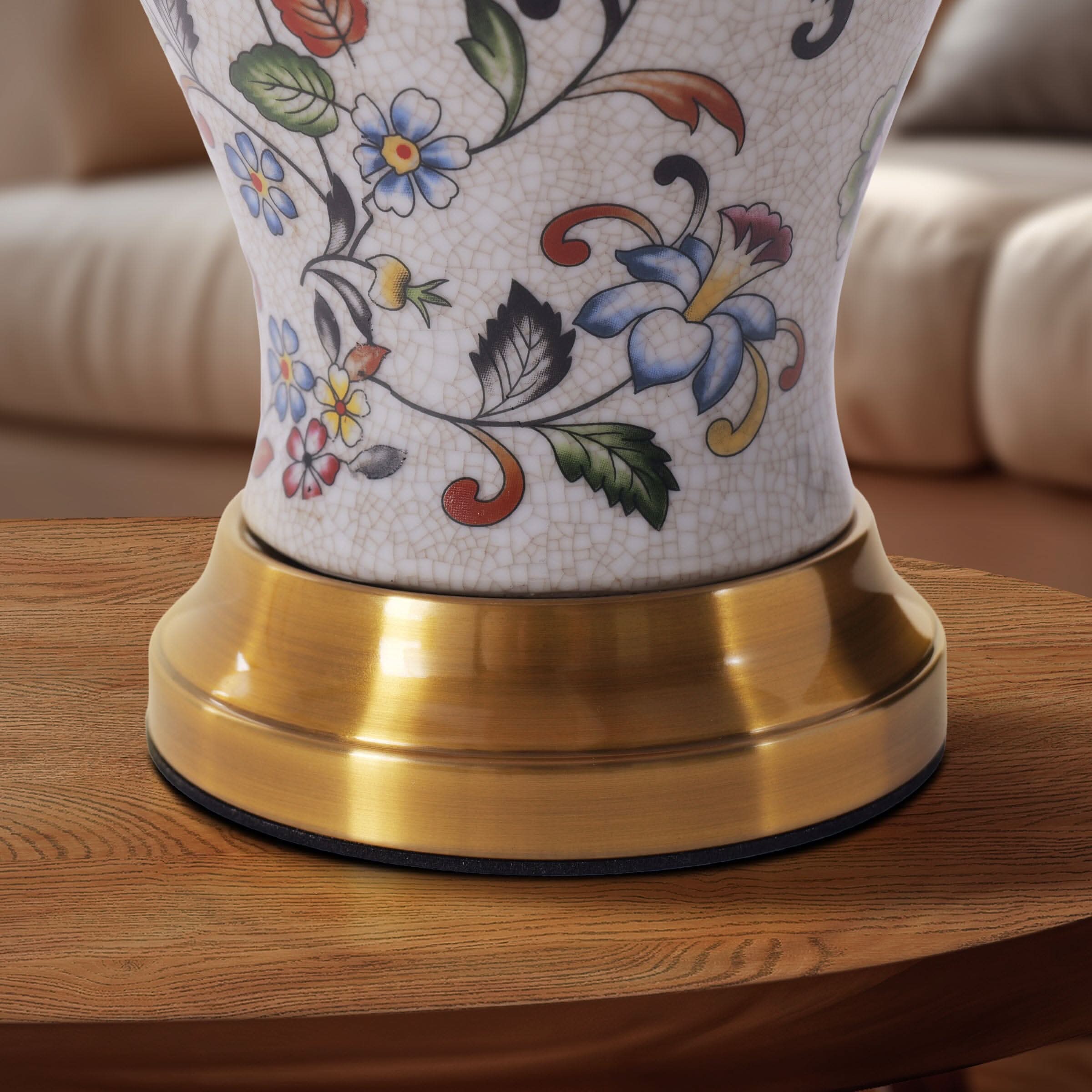 Lightsin Chinoiserie Hand-Painted Porcelain Table Lamp with Pleated Linen Shade