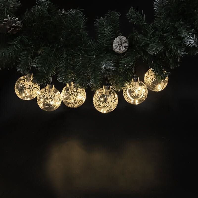 Set of 6 Clear Snowflakes Ball Christmas Glass LED Light Hanging Ornaments