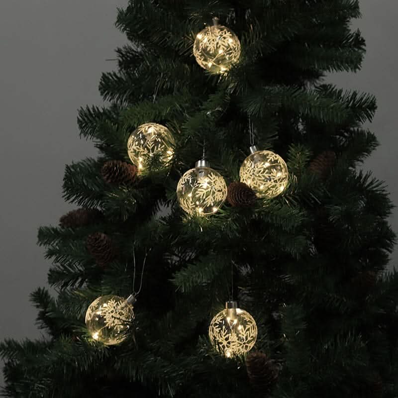 Set of 6 Clear Snowflakes Ball Christmas Glass LED Light Hanging Ornaments