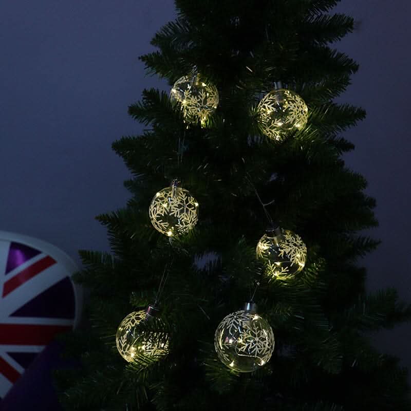 Set of 6 Clear Snowflakes Ball Christmas Glass LED Light Hanging Ornaments