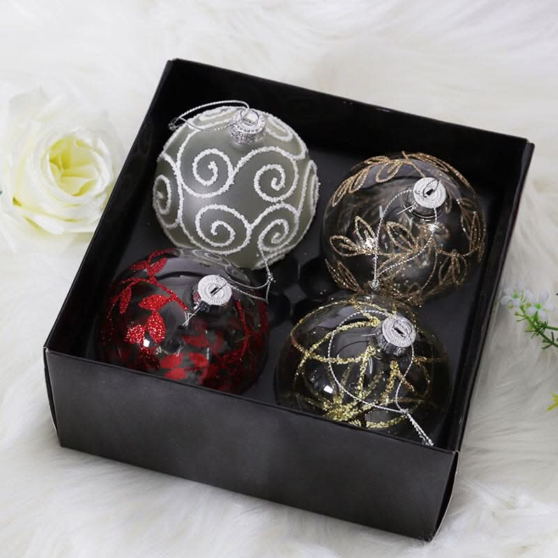4pcs Christmas Glass Painted Round Ball Decorations Set