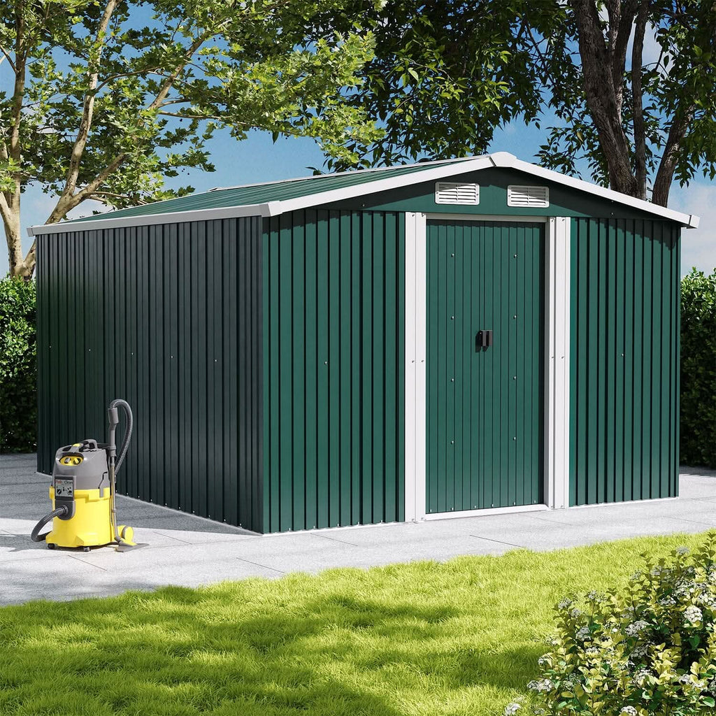Waterproof 6x8/8x8/10x8/12x10ft Metal Shed with Gable Roof Charcoal Black/Green