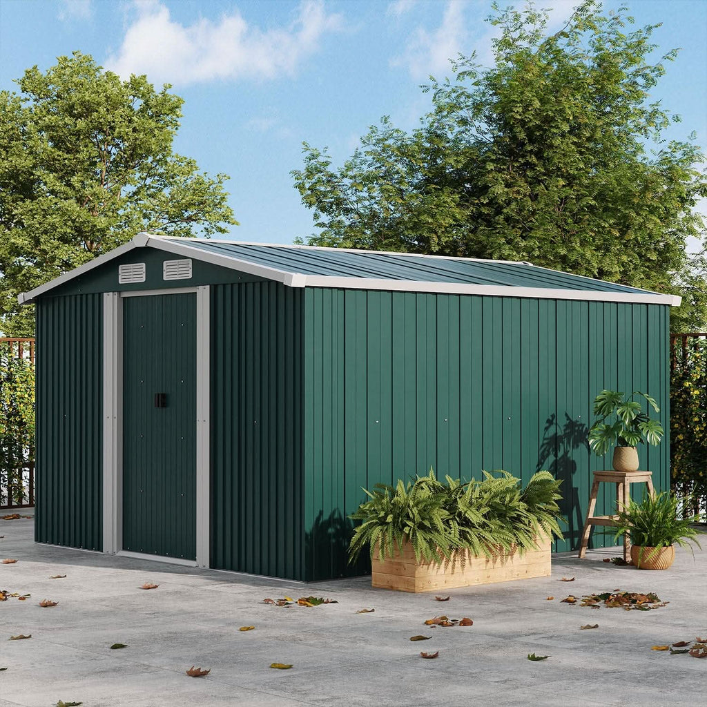 Waterproof 6x8/8x8/10x8/12x10ft Metal Shed with Gable Roof Charcoal Black/Green