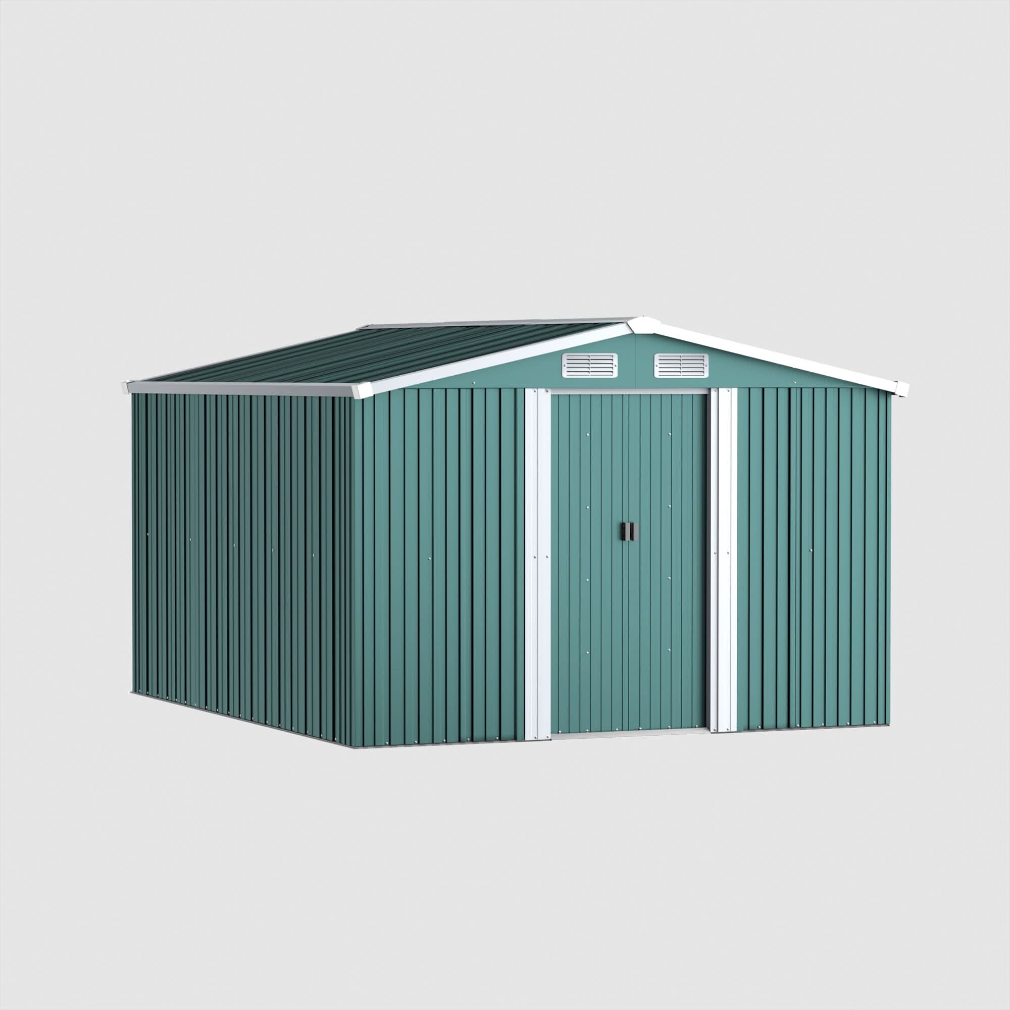Waterproof 6x8/8x8/10x8/12x10ft Metal Shed with Gable Roof Charcoal Black/Green