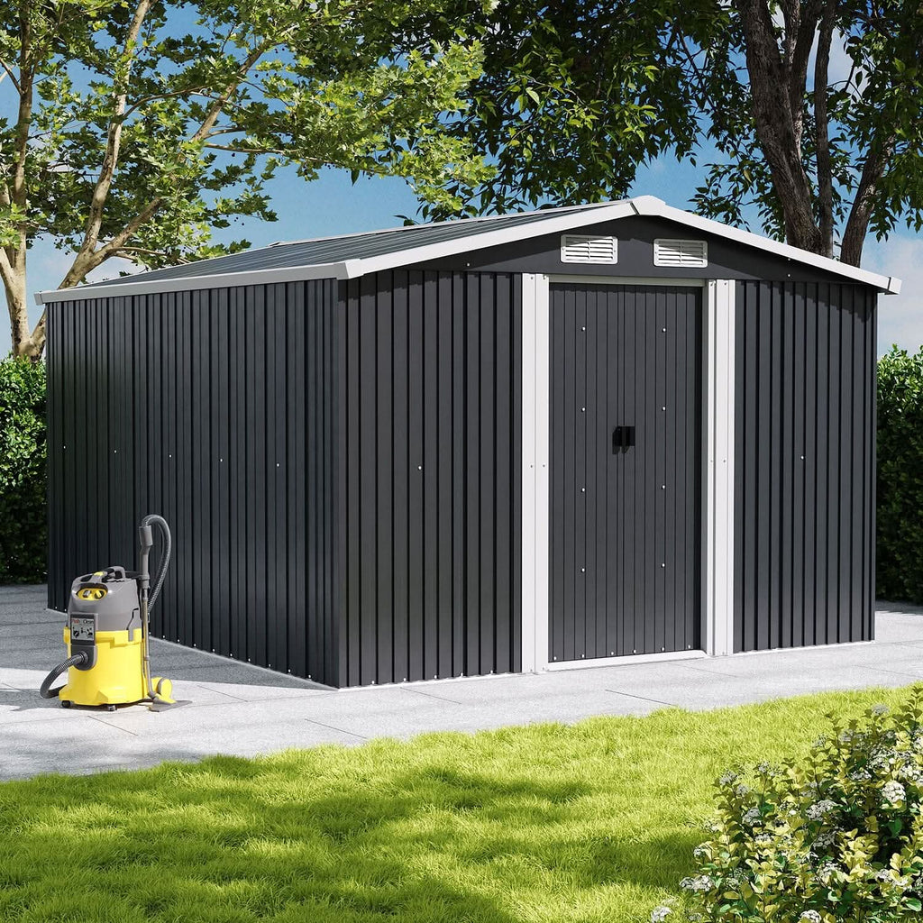 Waterproof 6x8/8x8/10x8/12x10ft Metal Shed with Gable Roof Charcoal Black/Green