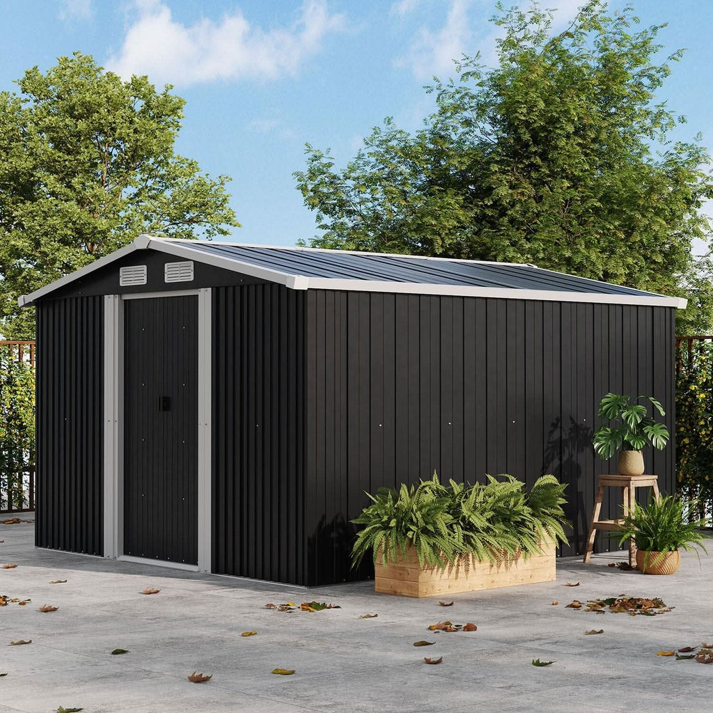 Waterproof 6x8/8x8/10x8/12x10ft Metal Shed with Gable Roof Charcoal Black/Green