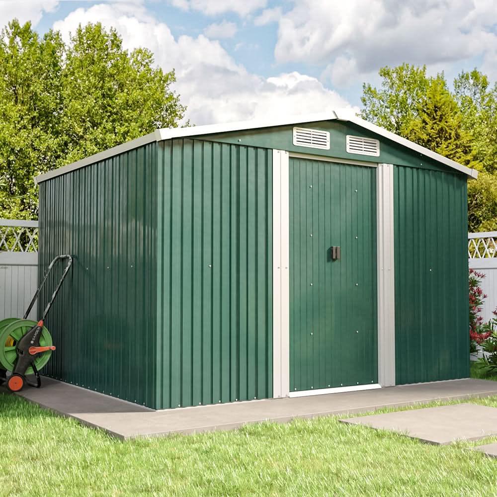 Waterproof 6x8/8x8/10x8/12x10ft Metal Shed with Gable Roof Charcoal Black/Green