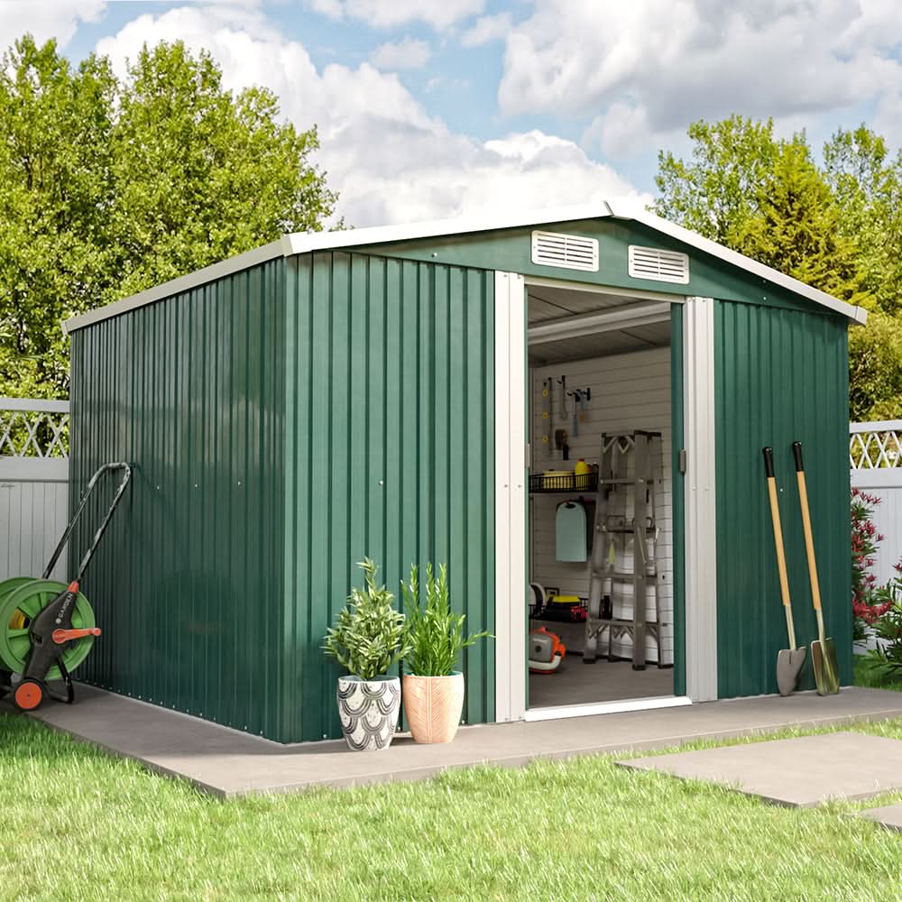 Waterproof 6x8/8x8/10x8/12x10ft Metal Shed with Gable Roof Charcoal Black/Green