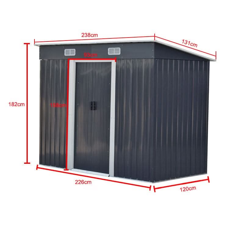 4 x 6 ft / 4 x 8 ft Steel Garden Shed with Skillion Roof Top Steel Black/Green