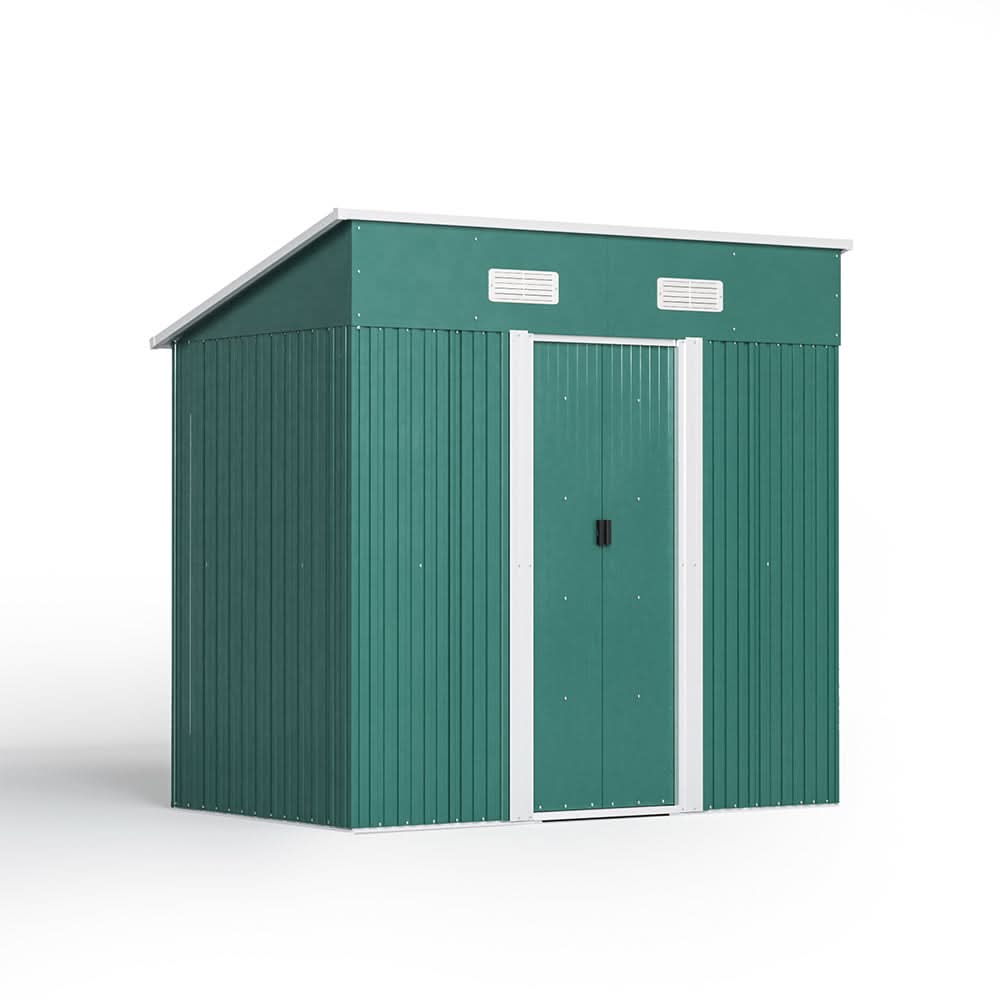 4 x 6 ft / 4 x 8 ft Steel Garden Shed with Skillion Roof Top Steel Black/Green