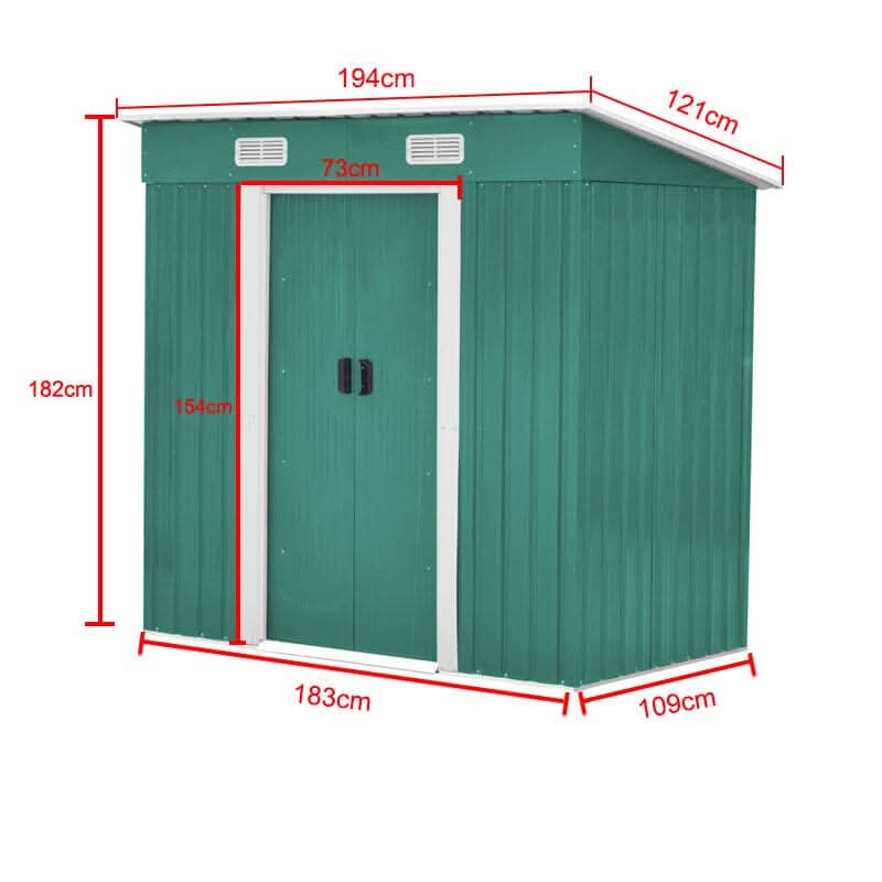 4 x 6 ft / 4 x 8 ft Steel Garden Shed with Skillion Roof Top Steel Black/Green