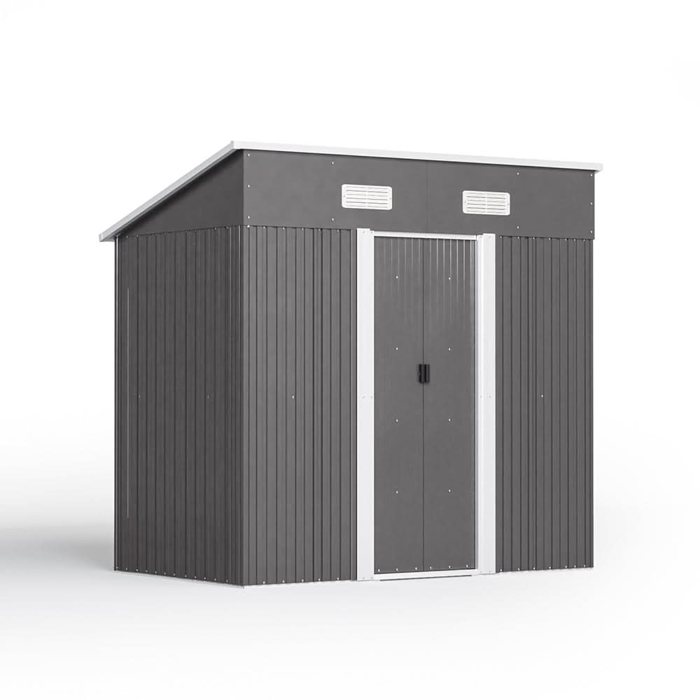 4 x 6 ft / 4 x 8 ft Steel Garden Shed with Skillion Roof Top Steel Black/Green