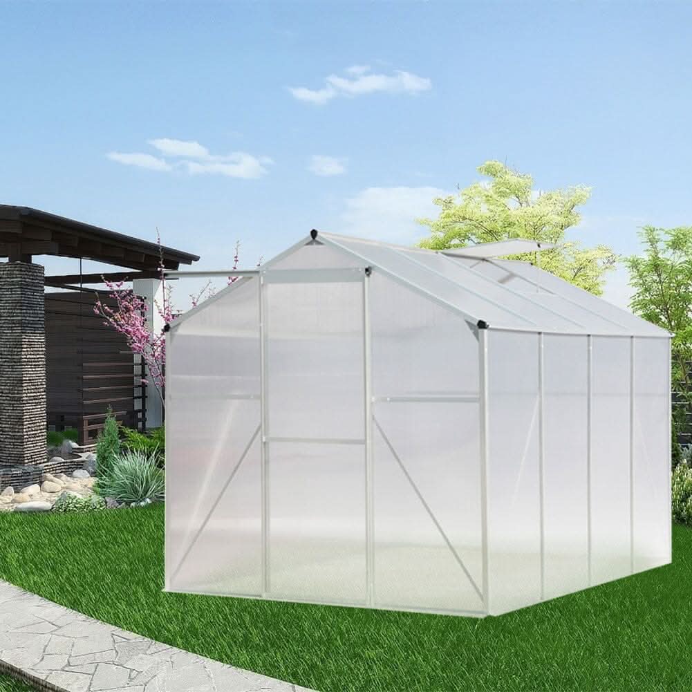 4x6ft/ 6x6ft/ 8x6ft/ 10x6ft Silver Aluminum Framed Greenhouse with Vent