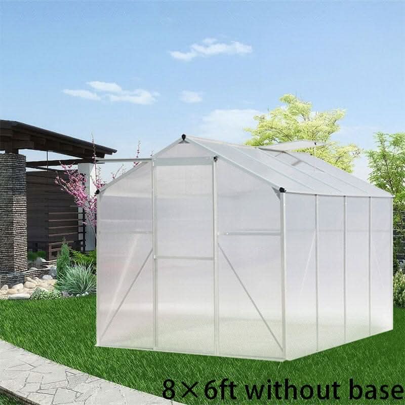 4x6ft/ 6x6ft/ 8x6ft/ 10x6ft Silver Aluminum Framed Greenhouse with Vent