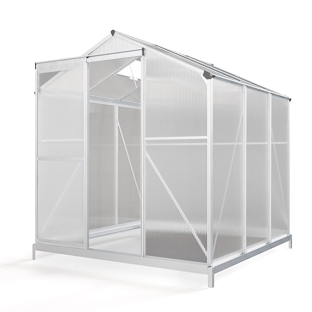 4x6ft/ 6x6ft/ 8x6ft/ 10x6ft Silver Aluminum Framed Greenhouse with Vent