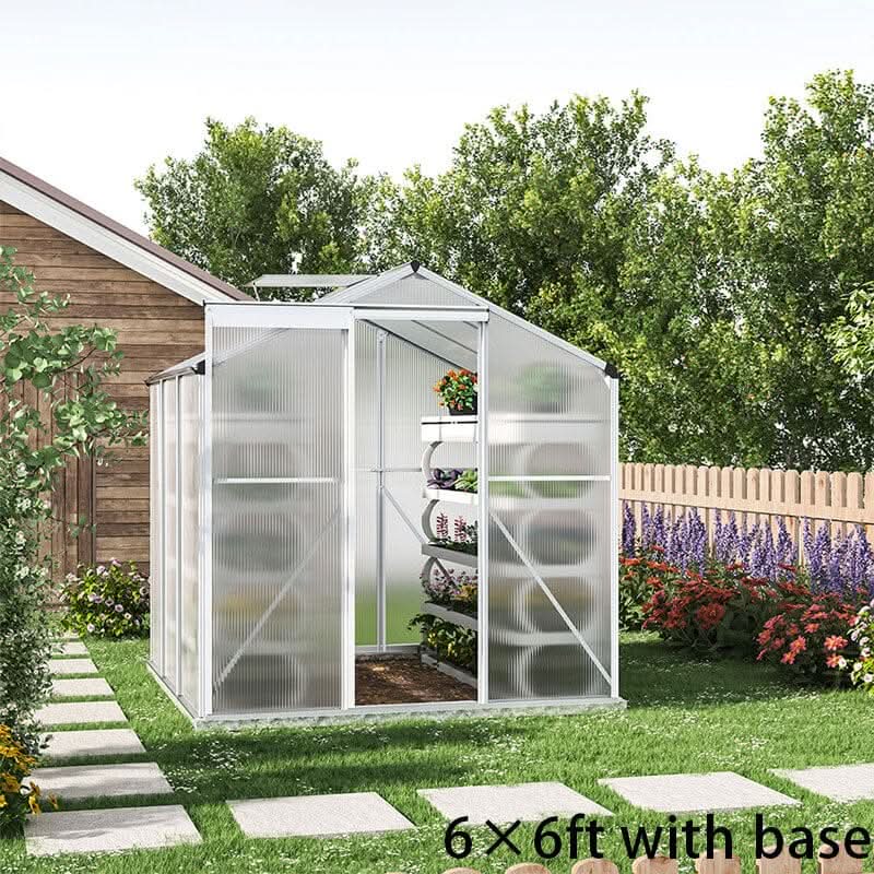 4x6ft/ 6x6ft/ 8x6ft/ 10x6ft Silver Aluminum Framed Greenhouse with Vent