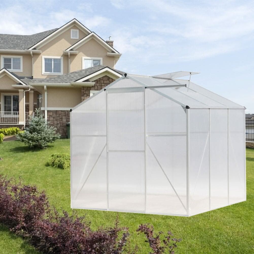 4x6ft/ 6x6ft/ 8x6ft/ 10x6ft Silver Aluminum Framed Greenhouse with Vent