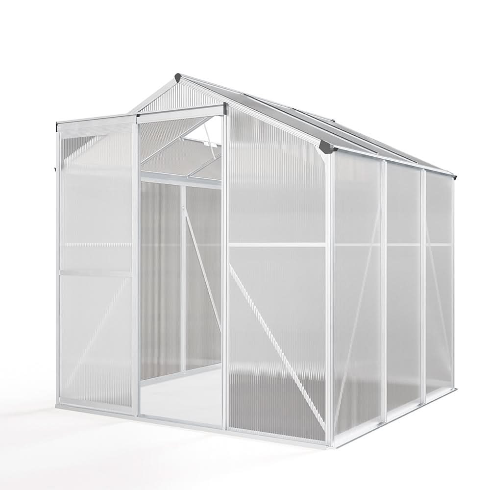 4x6ft/ 6x6ft/ 8x6ft/ 10x6ft Silver Aluminum Framed Greenhouse with Vent