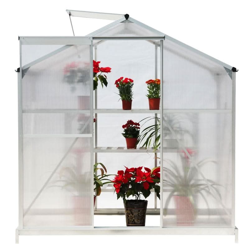 4x6ft/ 6x6ft/ 8x6ft/ 10x6ft Silver Aluminum Framed Greenhouse with Vent