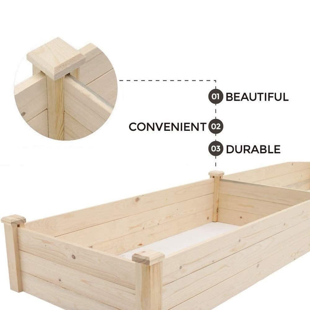 Solid Wood Raised Garden Bed with 2 Compartments