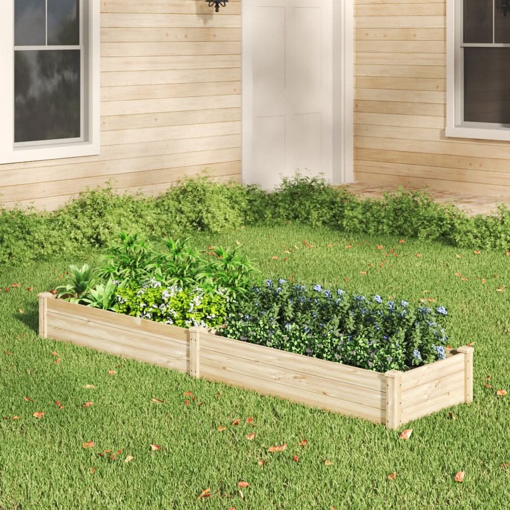Solid Wood Raised Garden Bed with 2 Compartments