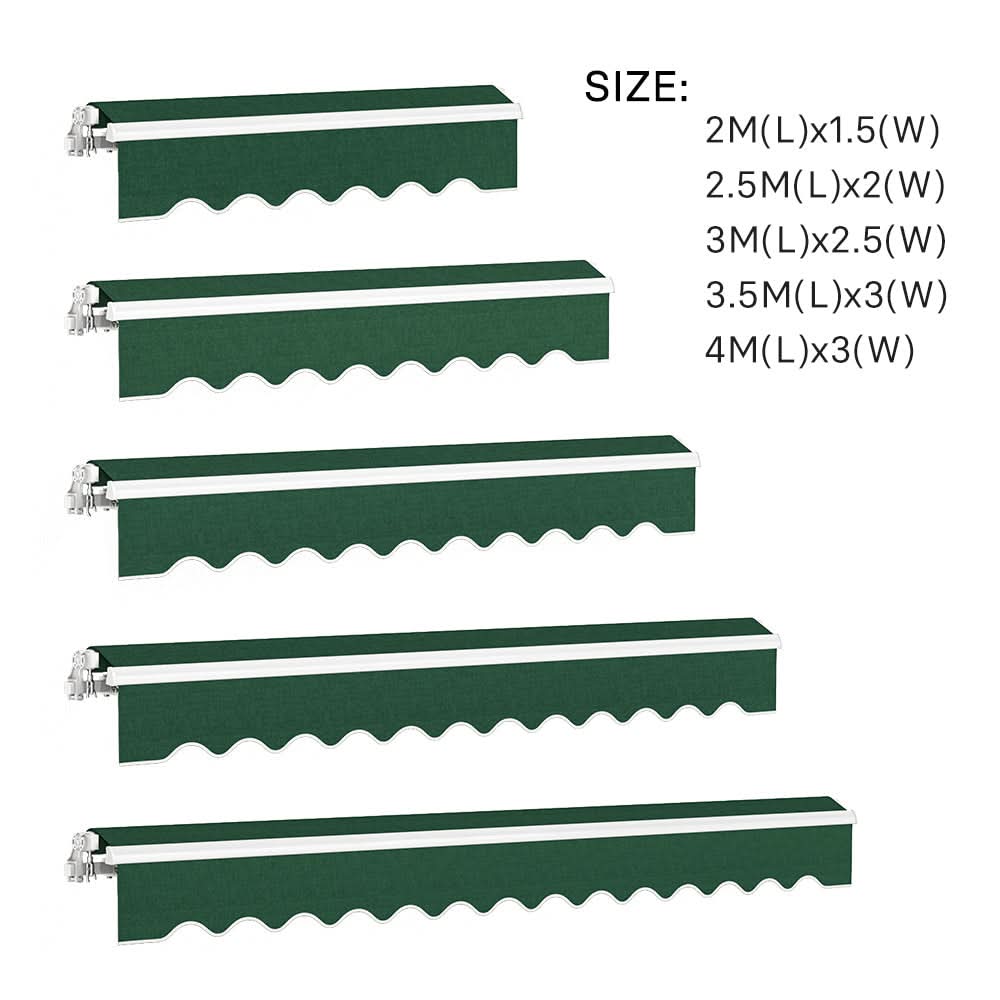 6ft/ 8ft/ 9ft/ 11ft/ 13ft Outdoor Retractable Patio Awning Canopy for Window and Door Green