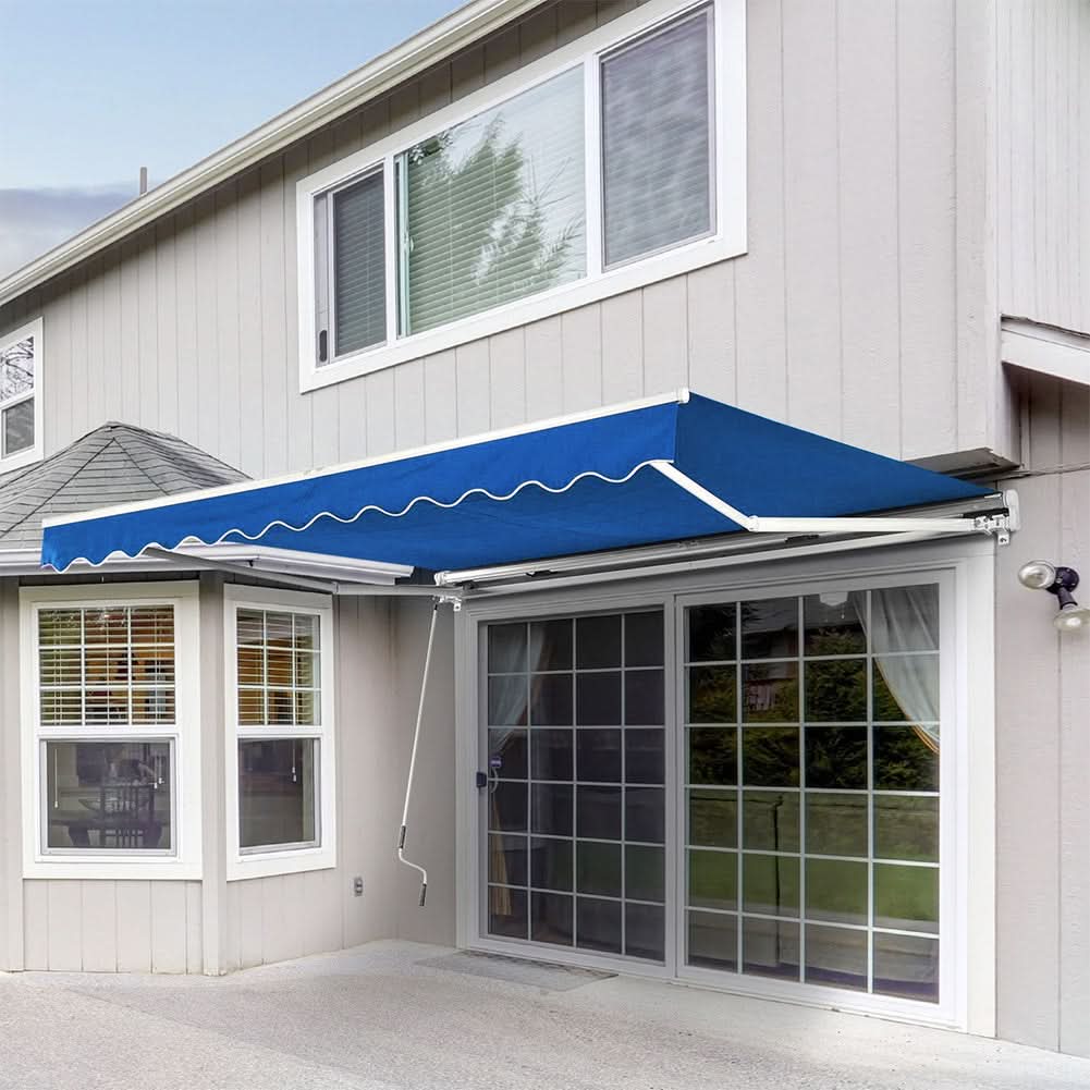 8ft-10ft Retractable Patio Awning Blue Manual Shelter