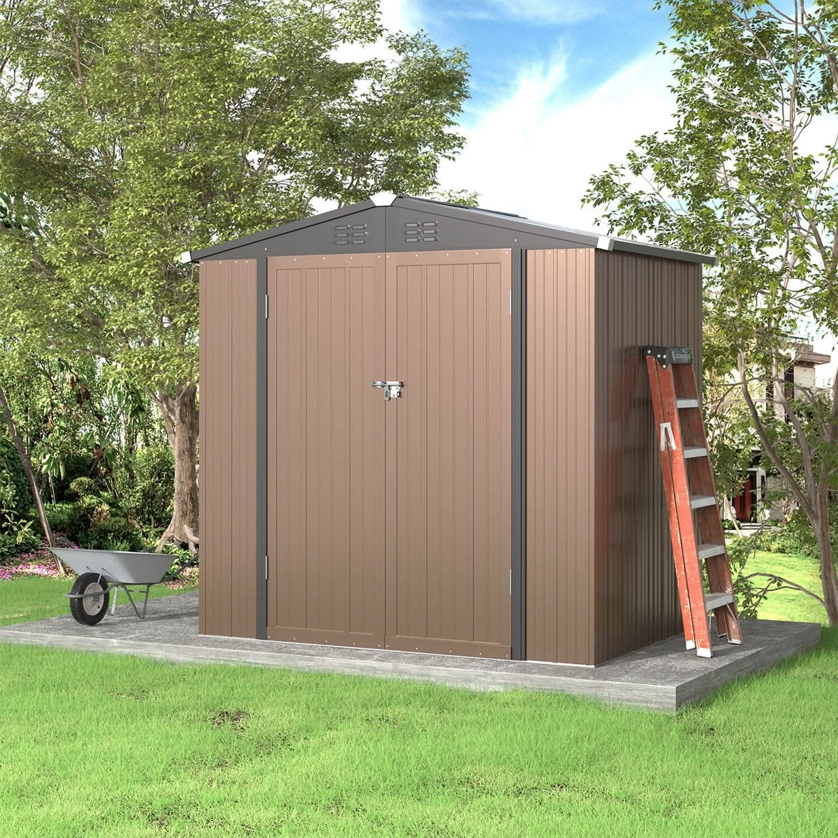 4 x6/ 5 x3 /6 x8 ft Metal Classic Lockable Tool Storage Bike Shed Brown Shed