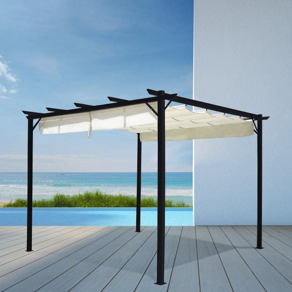 Outdoor Retractable Steel Pergola with Canopy