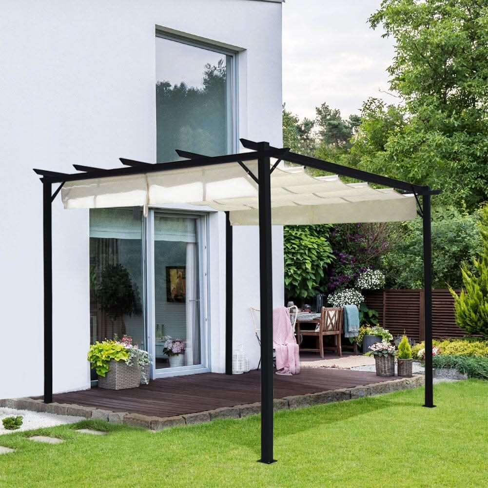 Outdoor Retractable Steel Pergola with Canopy
