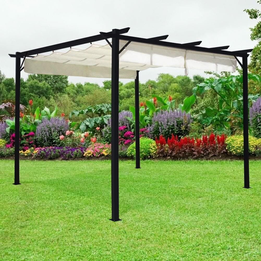 Outdoor Retractable Steel Pergola with Canopy