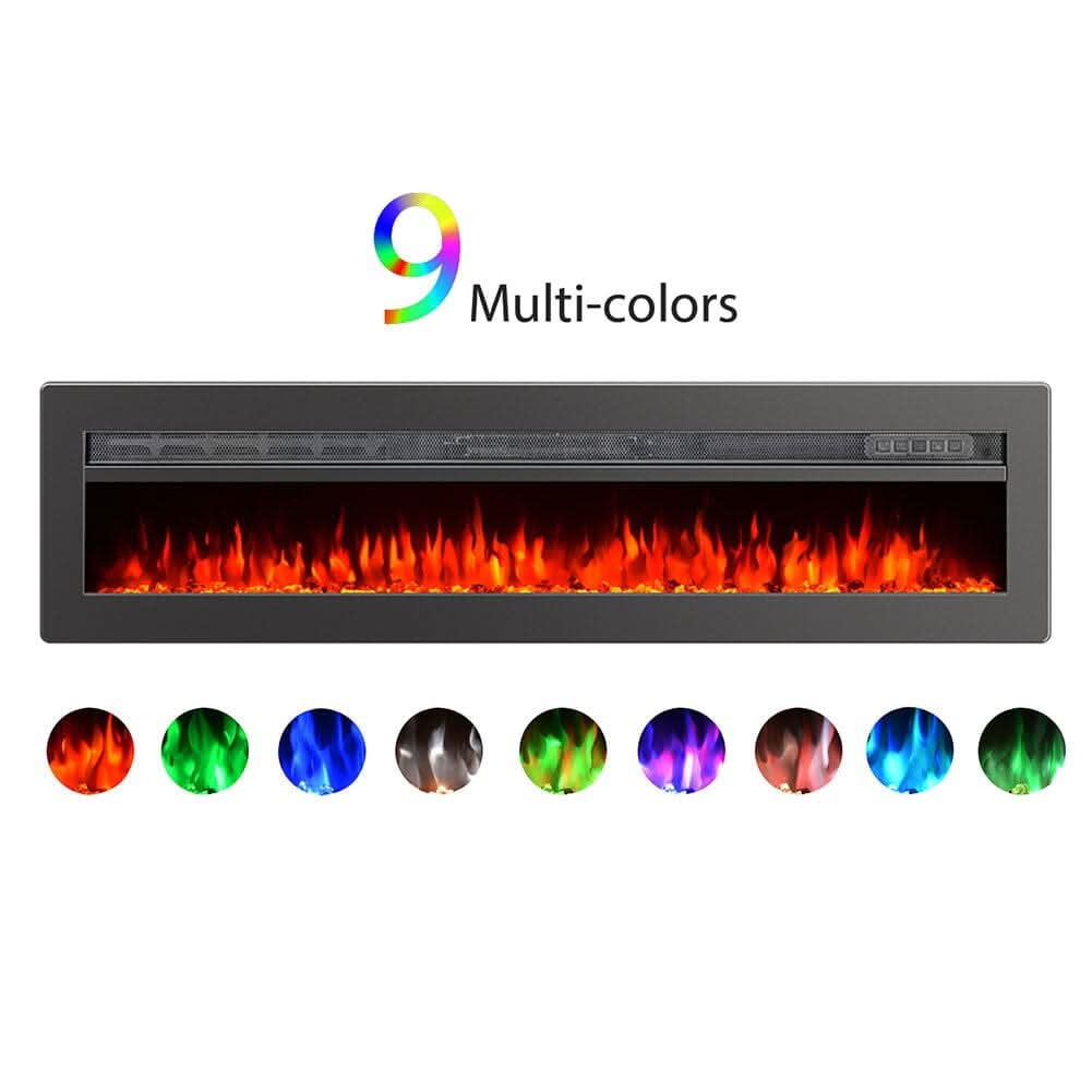40/50/60 Inch Black/White 9 flame colour Electric Fireplace 1800W Wall Mounted Heater With Installation Kit