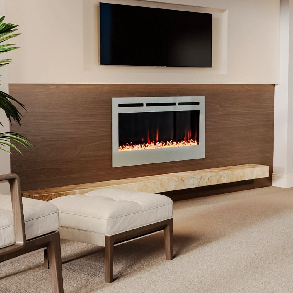 60 Inch Wall Mounted Fireplaces Recessed Fireplace 1800W White 5120BTU Electric Heaters