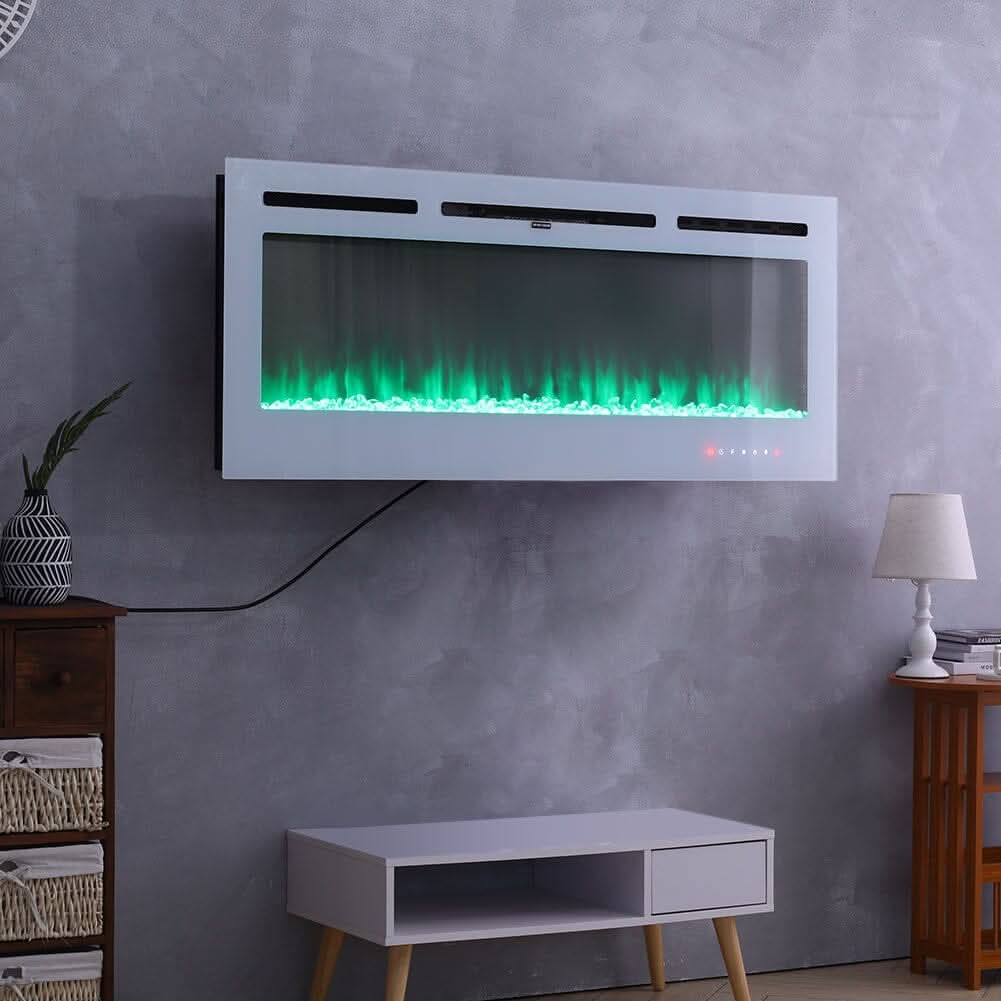 60 Inch Wall Mounted Fireplaces Recessed Fireplace 1800W White 5120BTU Electric Heaters