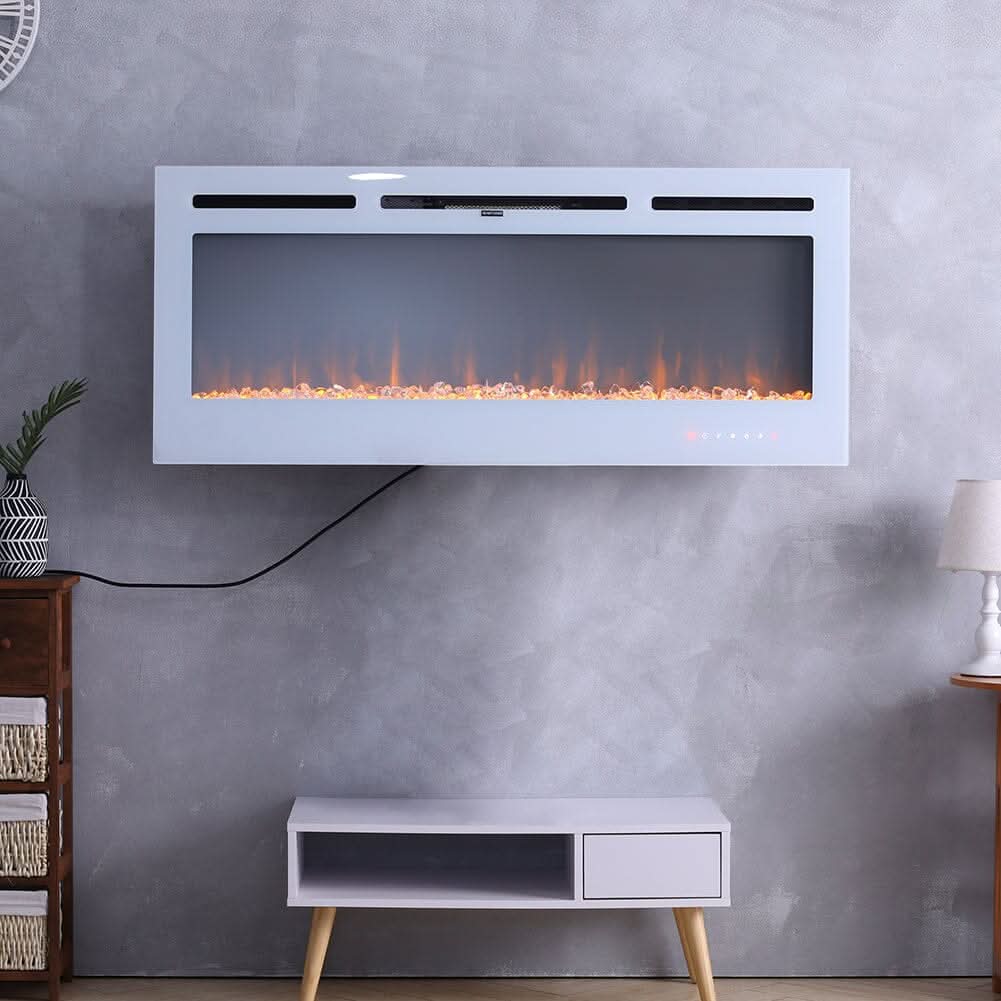 60 Inch Wall Mounted Fireplaces Recessed Fireplace 1800W White 5120BTU Electric Heaters