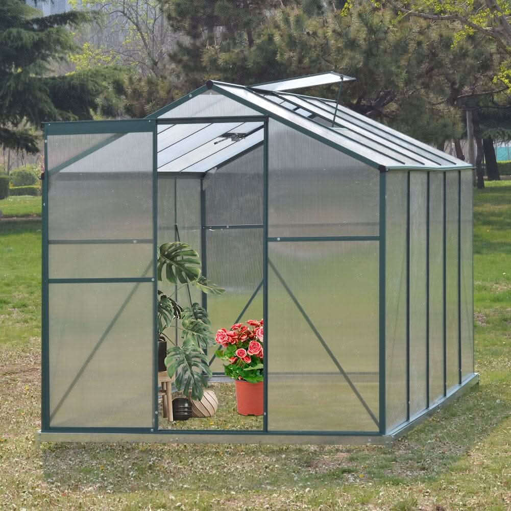 4×6 ft/ 6×6 ft/ 8×6 ft/ 10×6 ft Garden Greenhouse Green Framed with Vent