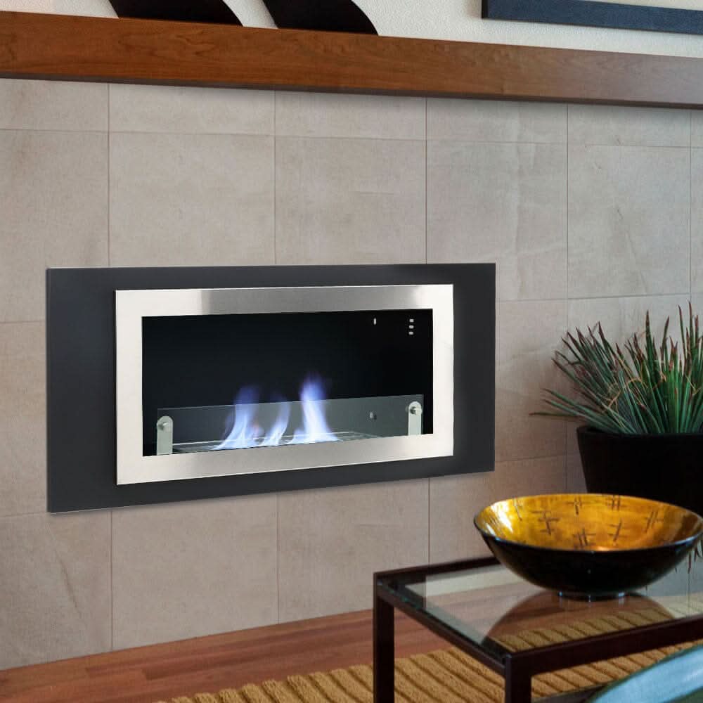 45 inch Silver Wall Mount Fireplaces Steel Stainless Indoors Bio-Ethanol Fireplaces
