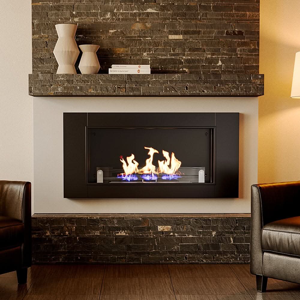 43 Inch Black Wall Mount Bio Ethanol Fireplaces Wall Fireplace Black Surface Clean Burning